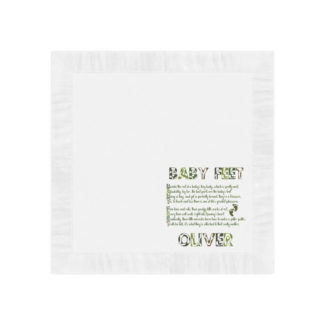 “Baby Feet" White Coined Napkins - Camo - Personalized