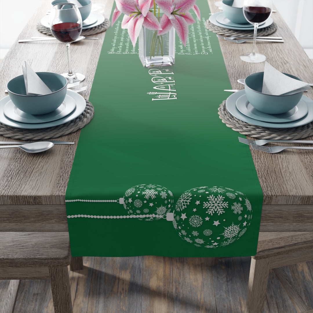 Happy Holidays Acrostic Poem Table Runner - Green-Ornaments