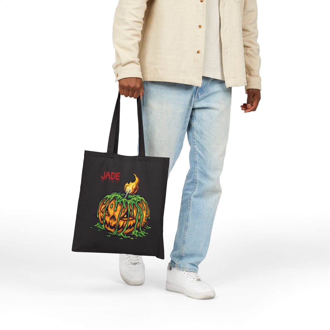 "Happy Halloween" Acrostic Poem Canvas Candy Tote Bag - Creepy Pumpkin- Personalized