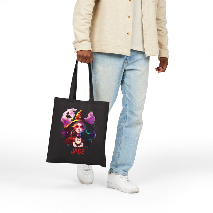 "Happy Halloween" Acrostic Poem Canvas Candy Tote Bag - Creepy Witch - Personalized