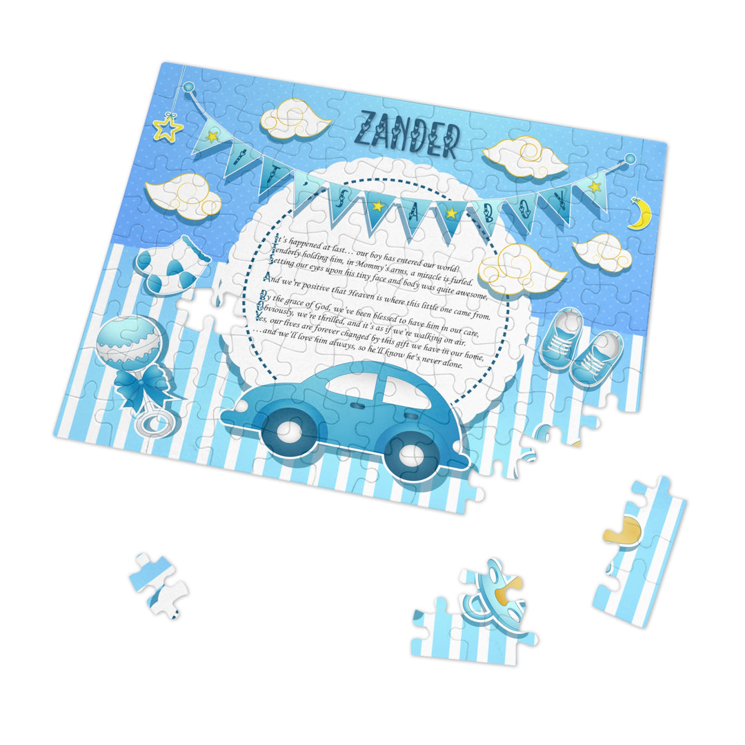 It's a Boy Acrostic Poem Puzzle - Blue Stripes - Tin Box - Personalized