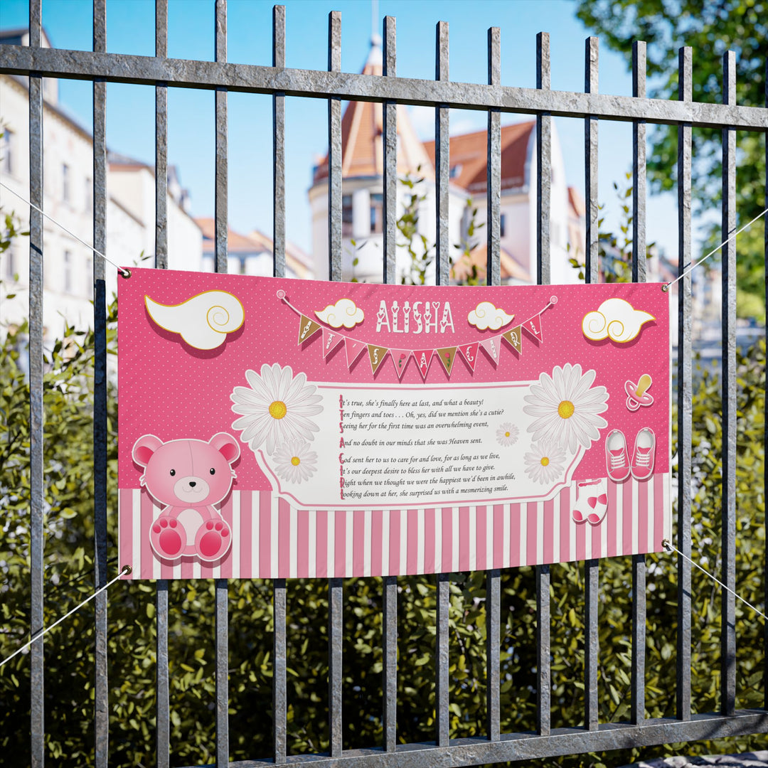FIX SIZES! It's a Girl Poem Vinyl Banner - Pink Stripes - Personalized