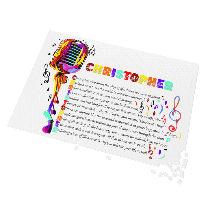 Namesakes Acrostic Name Poem Jigsaw Puzzle - Musical Notes and Mic - Tin Box