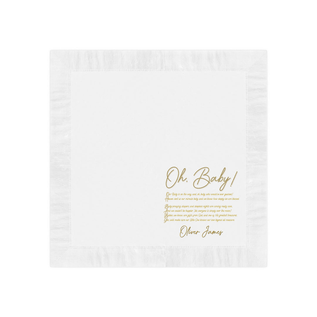 "Oh, Baby!" White Coined Napkins Baby Shower Napkins - Personalized