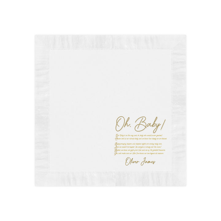 "Oh, Baby!" White Coined Napkins Baby Shower Napkins - Personalized