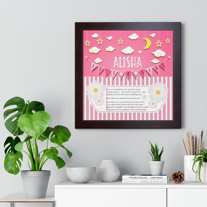 Baby Steps Framed Print Collection - Pink Stripes - "It's a Girl" Personalized