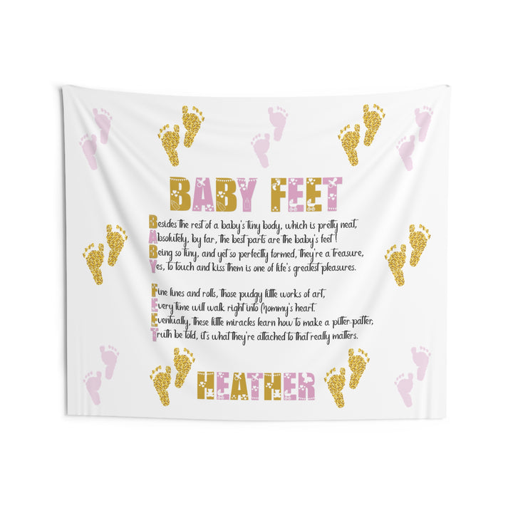 "Baby Feet" Acrostic Poem Baby Shower Backdrop - Pink and Gold - Personalized
