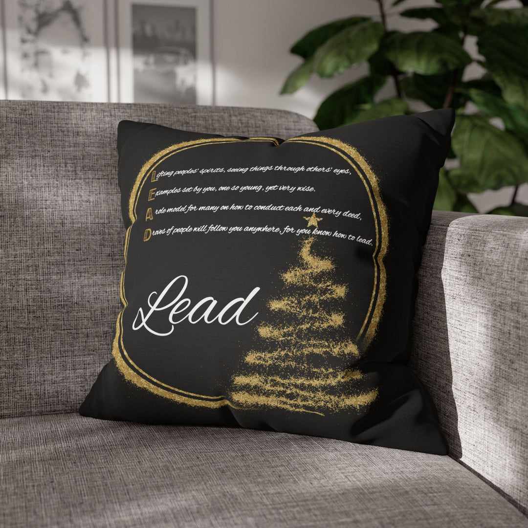 "Lead" Acrostic Poem Pillow Cover from "Learn, Lead, Believe" Collection - Black