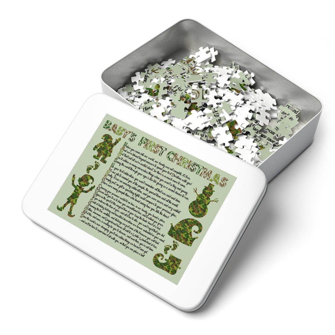 Baby's First Christmas Acrostic Poem Puzzle - Camo - Tin Box