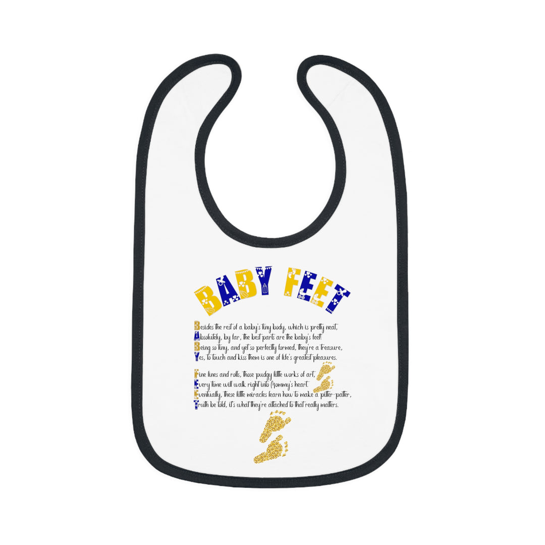 Baby Steps Acrostic Poem - Contrast Trim Jersey Bib - "Baby Feet" Gold Footprints