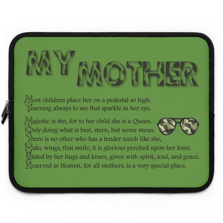 My Mother Acrostic Poem Neoprene Laptop Sleeve - Solid Black Back - Camo