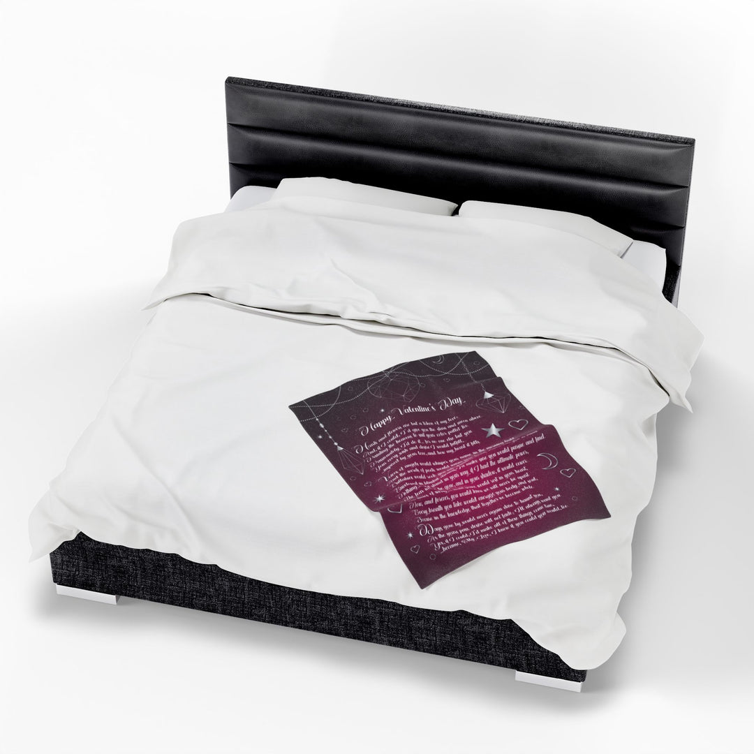 "Happy Valentine's Day" Acrostic Poem Velveteen Plush Blanket - Hearts-Stars