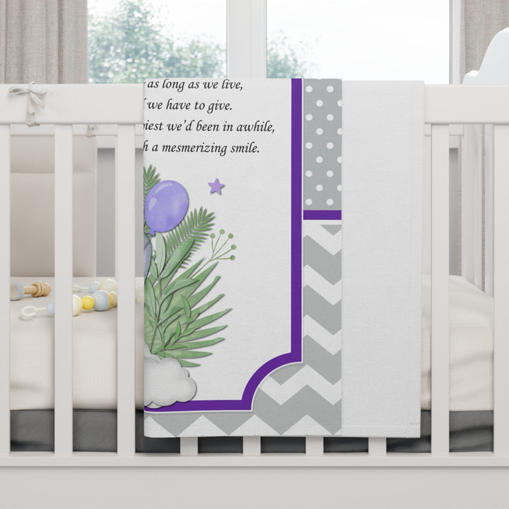 It's a Girl Acrostic Poem Baby Blanket - Purple Elephant - Pesonalized