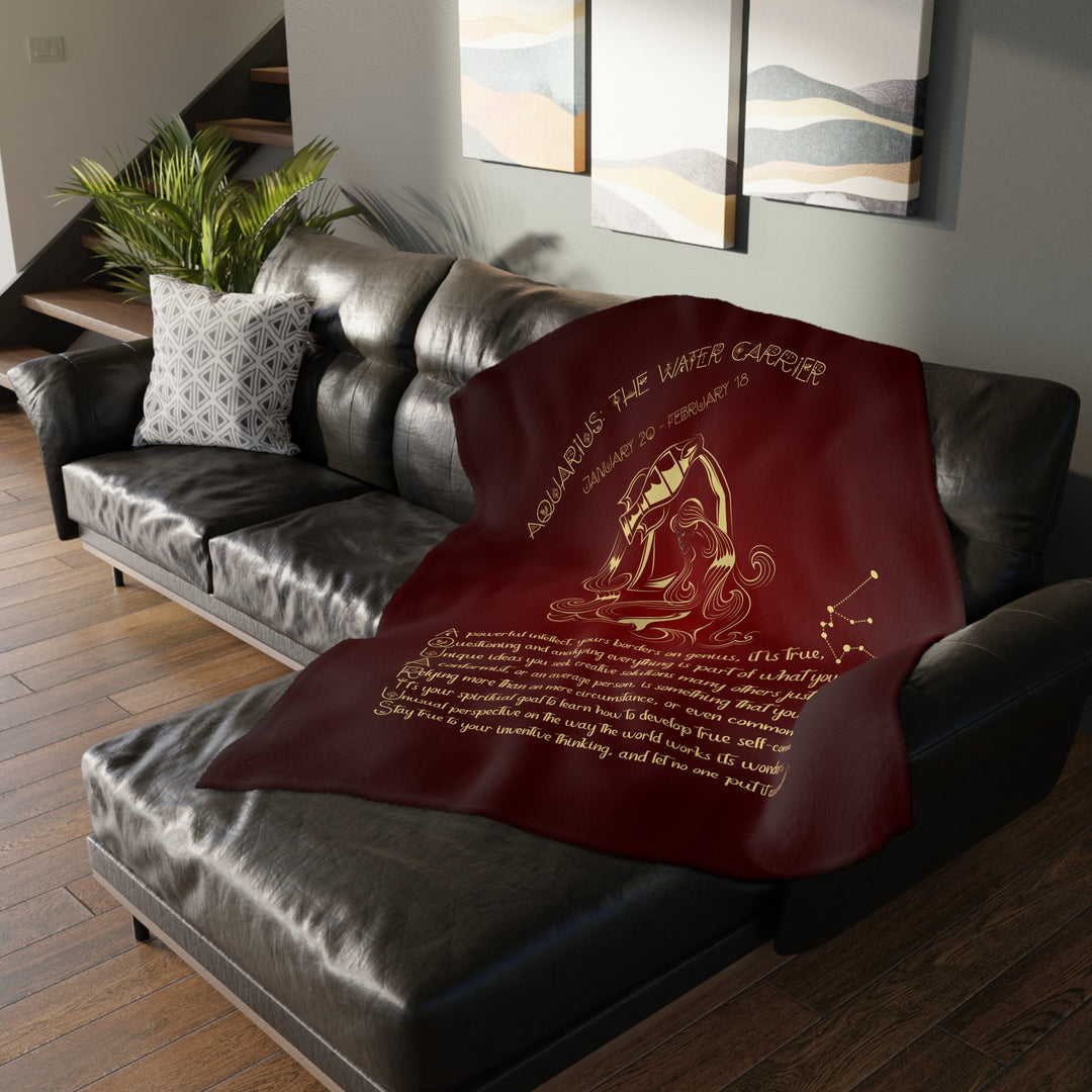 Aquarius Acrostic Poem Velveteen Microfiber Blanket (Two-sided print)