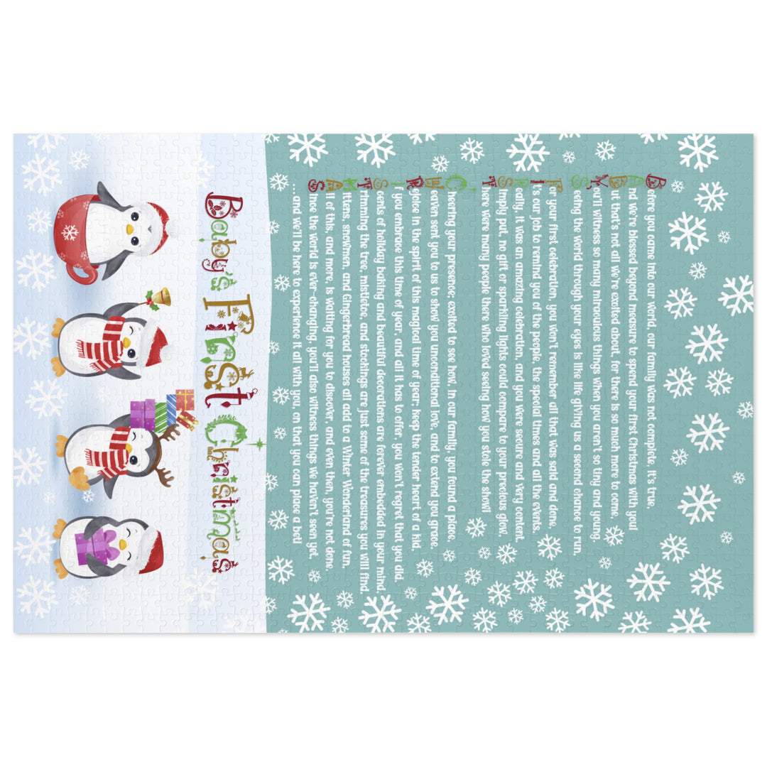 Baby's First Christmas Acrostic Poem Jigsaw Puzzle - Gingerbread - Penguins - Tin Box