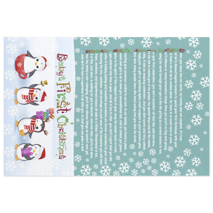 Baby's First Christmas Acrostic Poem Jigsaw Puzzle - Gingerbread - Penguins - Tin Box