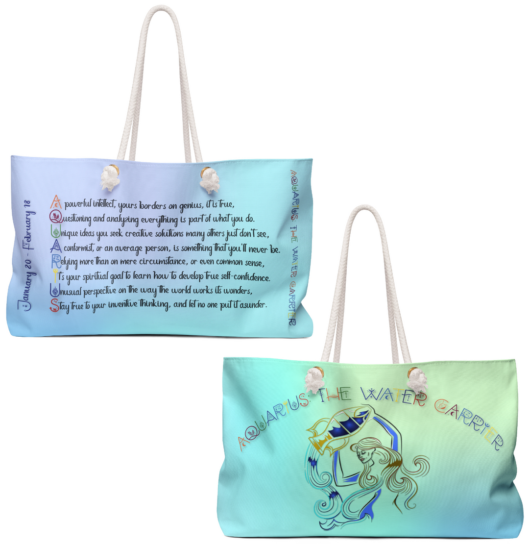 Weekender Bag with Acrostic Poem Spelling out "Aquarius"