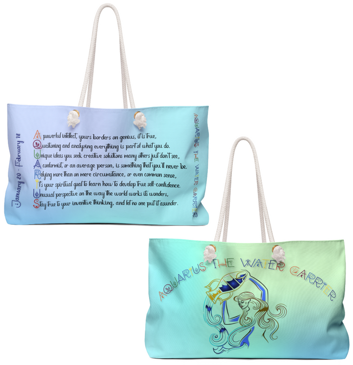 Weekender Bag with Acrostic Poem Spelling out "Aquarius"