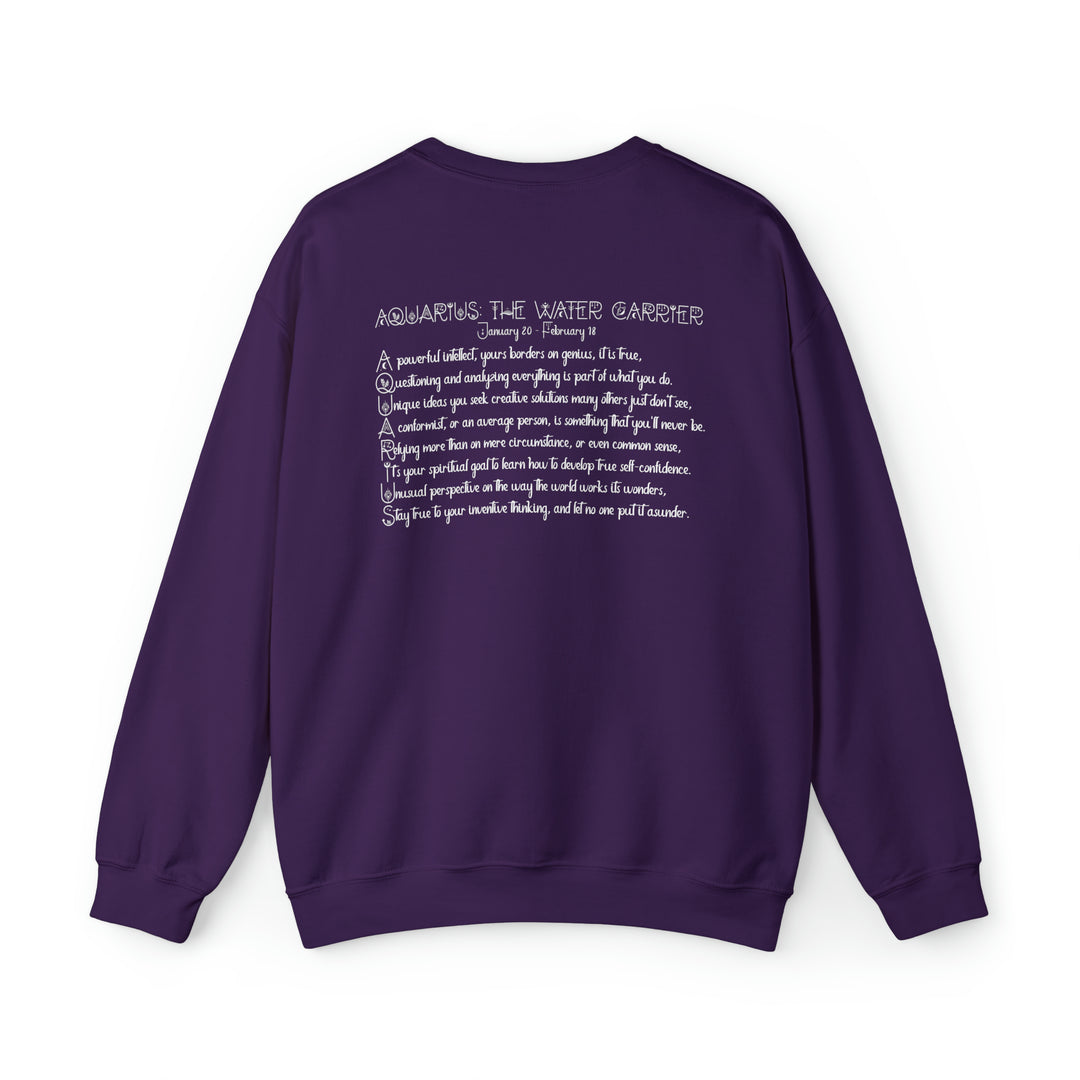 Astrology Sweatshirt with Acrostic Poem Spelling out "Aquarius"