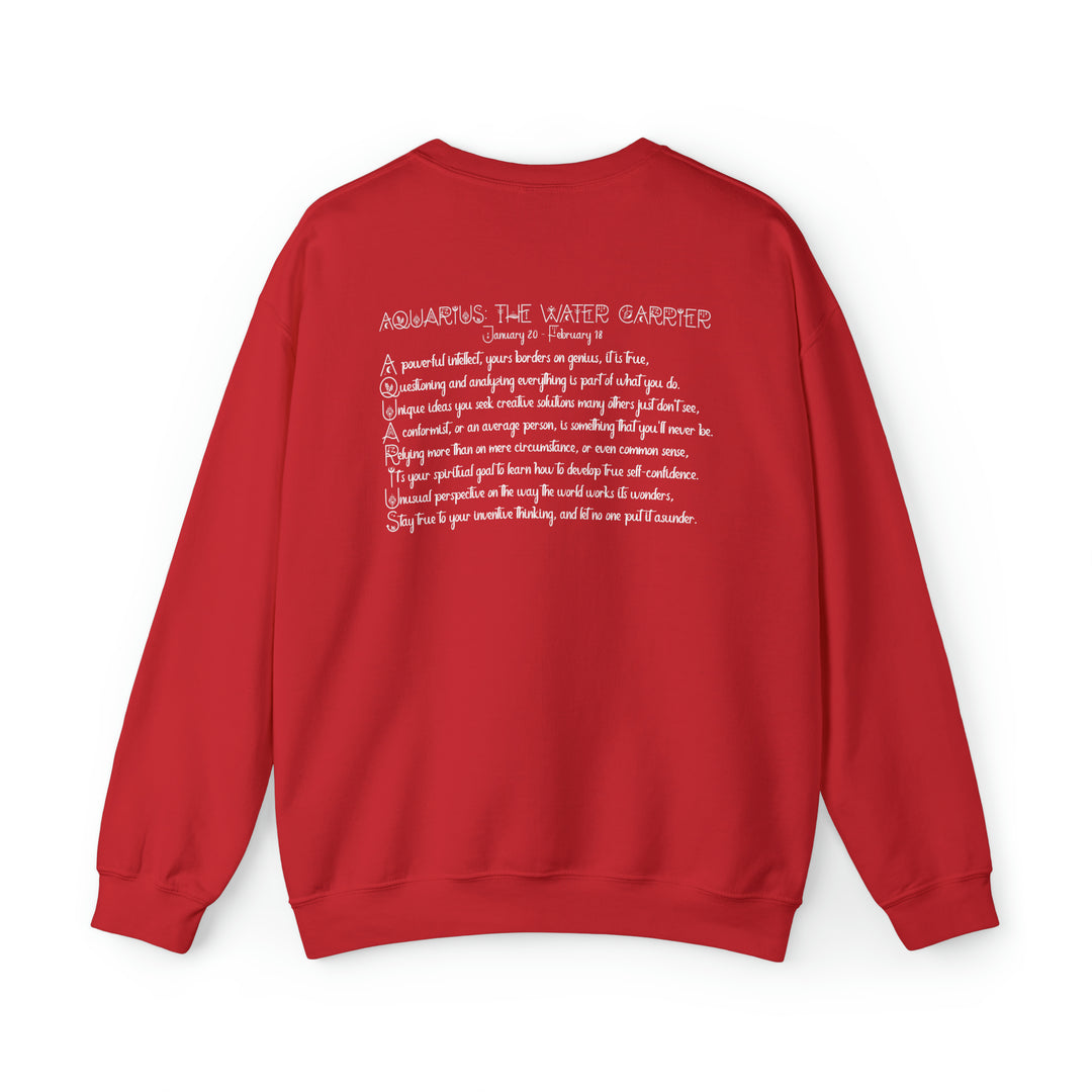 Astrology Sweatshirt with Acrostic Poem Spelling out "Aquarius"