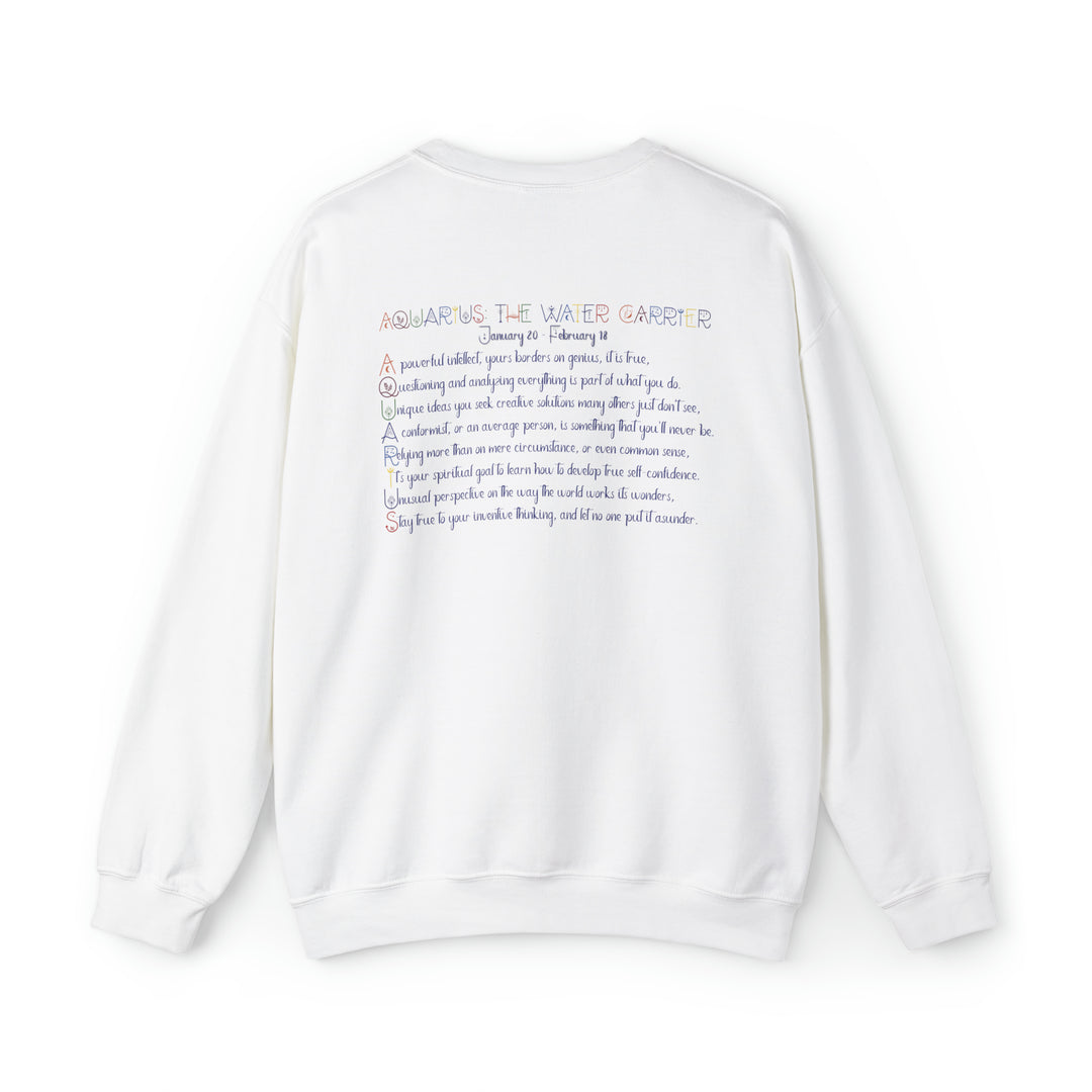 Astrology Sweatshirt with Acrostic Poem Spelling out "Aquarius"