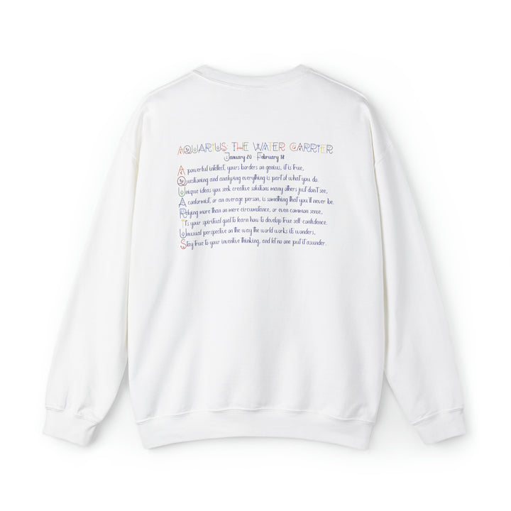 Astrology Sweatshirt with Acrostic Poem Spelling out "Aquarius"