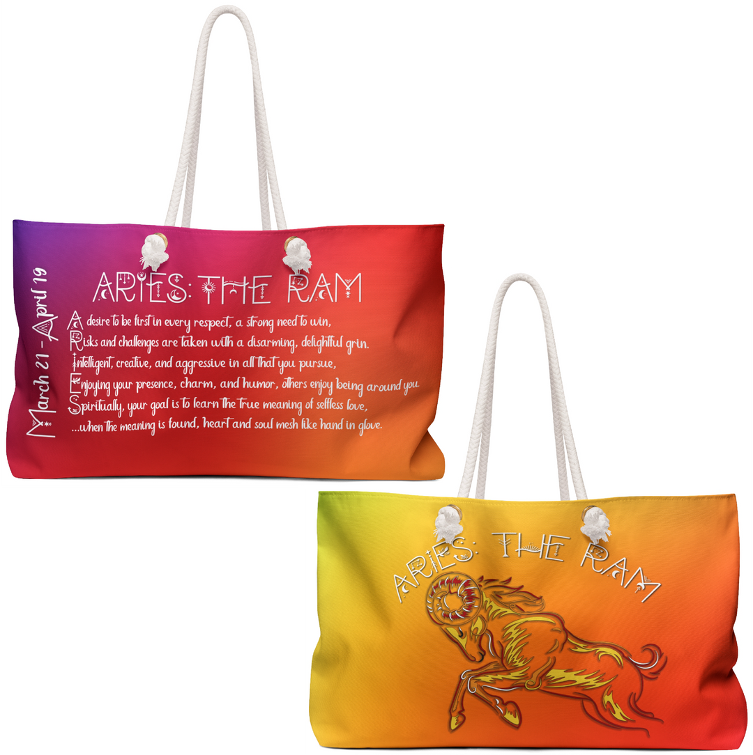 Weekender Bag with Acrostic Poem Spelling out "Aries"