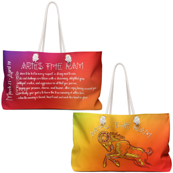 Weekender Bag with Acrostic Poem Spelling out "Aries"