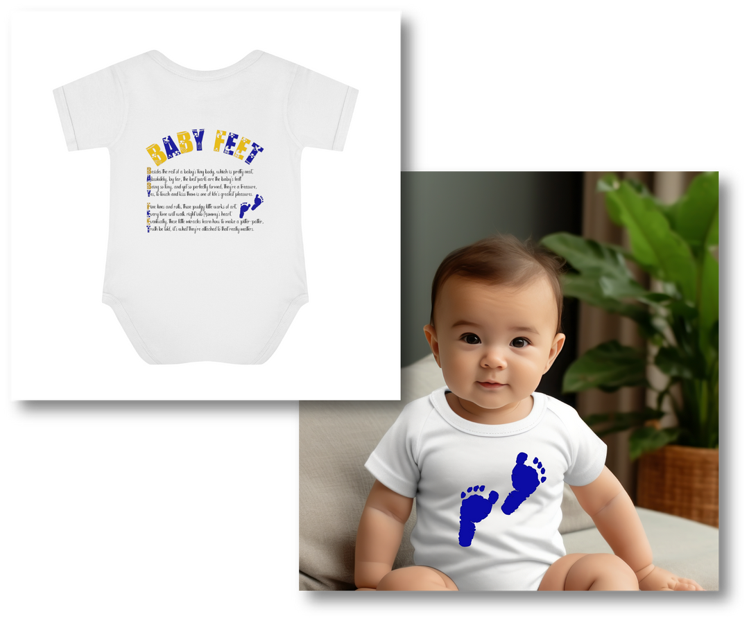 Baby Steps "Baby Feet" Acrostic Poem Bodysuit - Blue Footprints