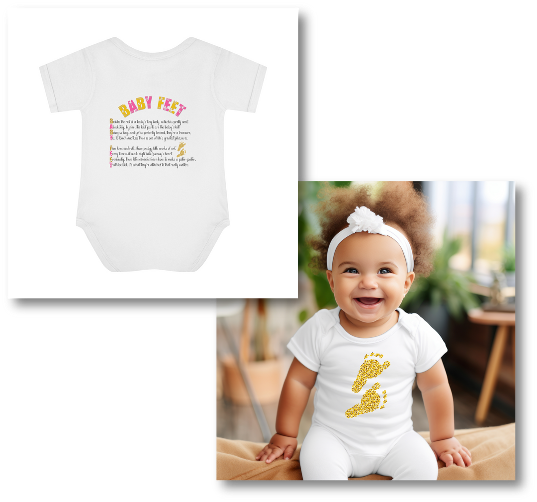 Baby Steps "Baby Feet" Acrostic Poem Bodysuit - Glitter Footprints