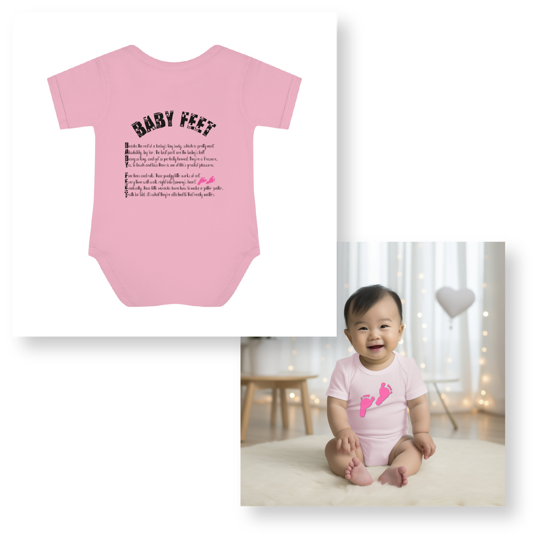 Baby Steps "Baby Feet" Acrostic Poem Bodysuit - Pink Footprints