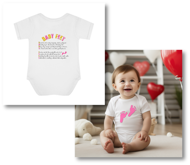 Baby Steps "Baby Feet" Acrostic Poem Bodysuit - Pink Footprints