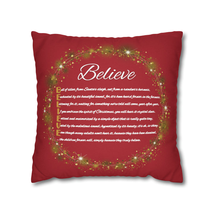 Holiday Pillow from "Learn, Lead, Believe" Collection with Acrostic Poem Spelling out "Believe".