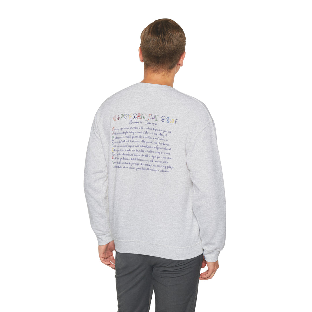 Astrology Sweatshirt with Acrostic Poem Spelling out "Capricorn"
