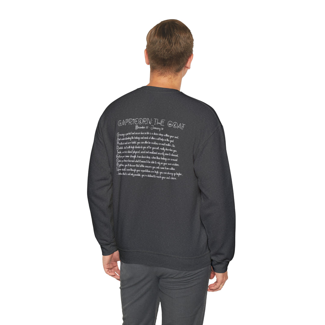Astrology Sweatshirt with Acrostic Poem Spelling out "Capricorn"