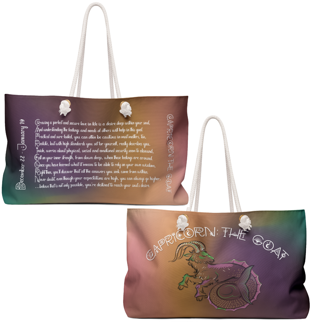 Weekender Bag with Acrostic Poem Spelling out "Capricorn"