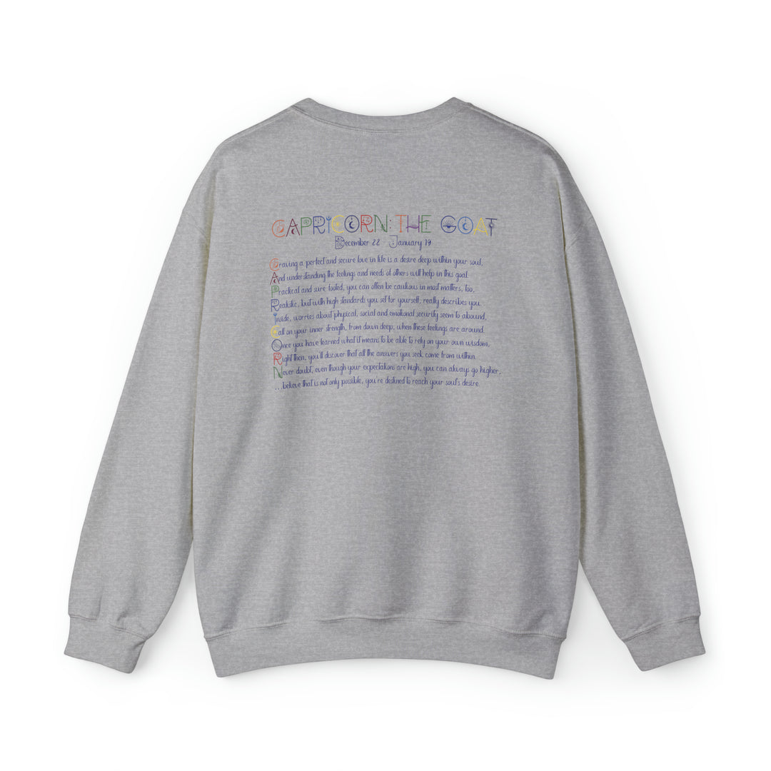 Astrology Sweatshirt with Acrostic Poem Spelling out "Capricorn"