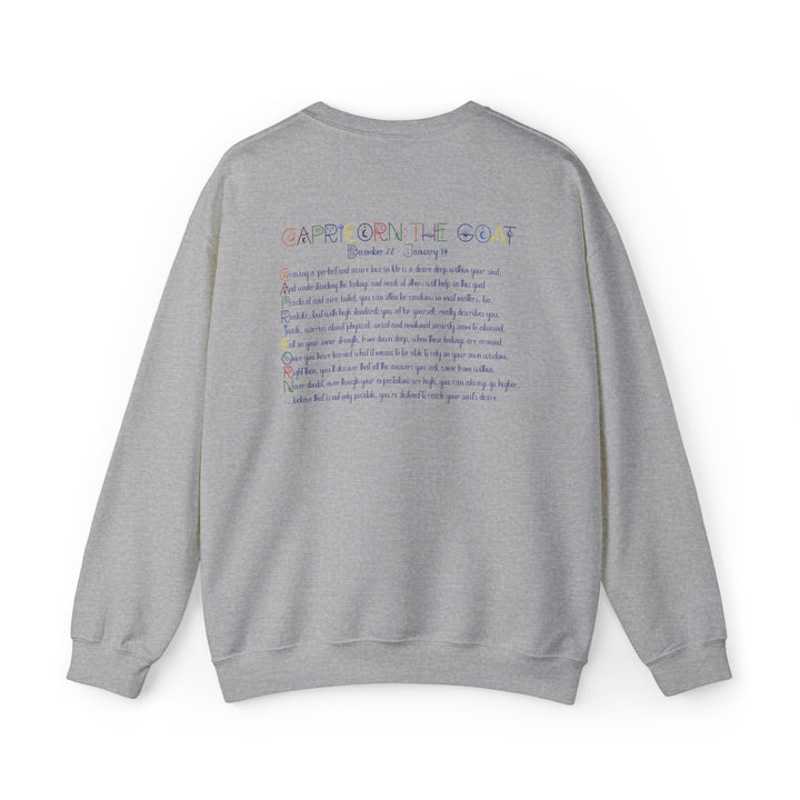 Astrology Sweatshirt with Acrostic Poem Spelling out "Capricorn"