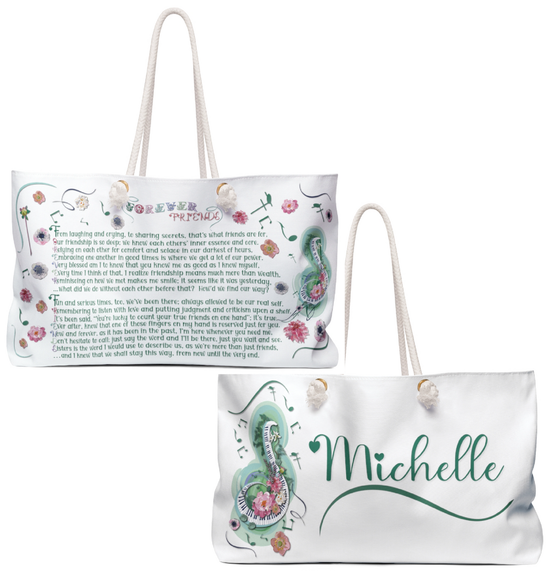 Musical Note Weekender Bag with Acrostic Poem Spelling Out "Forever Friends"