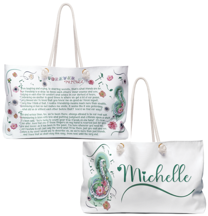 Musical Note Weekender Bag with Acrostic Poem Spelling Out "Forever Friends"