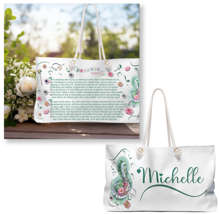 Musical Note Weekender Bag with Acrostic Poem Spelling Out "Forever Friends"