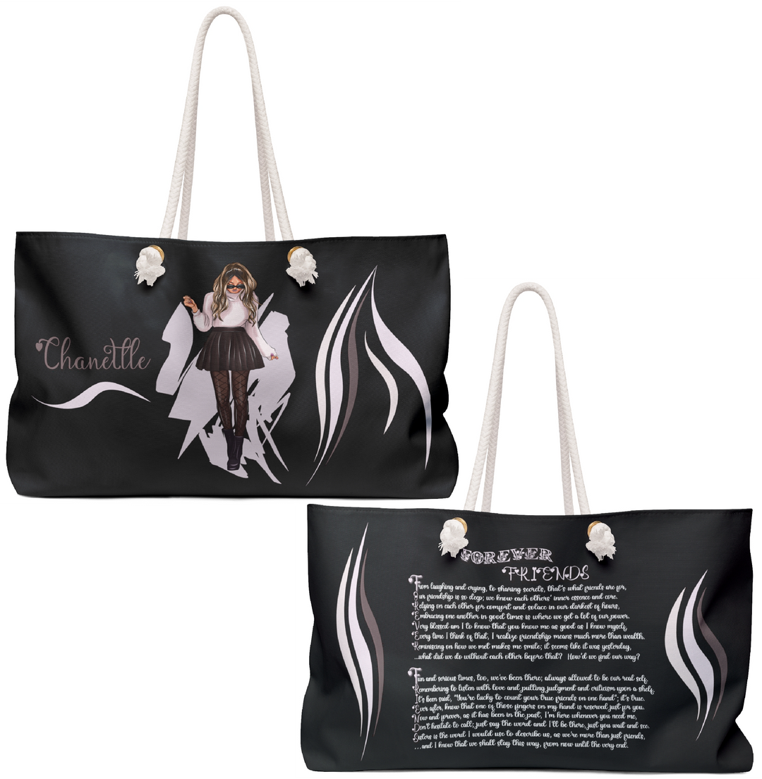 Black and Pink Weekender Tote Bag with Acrostic Poem Spelling Out "Forever Friends"