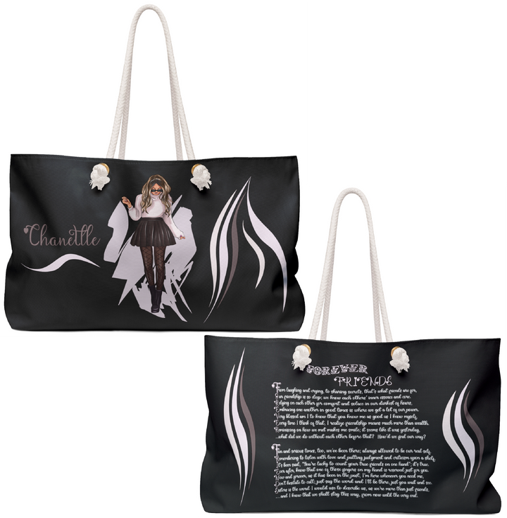 Black and Pink Weekender Tote Bag with Acrostic Poem Spelling Out "Forever Friends"