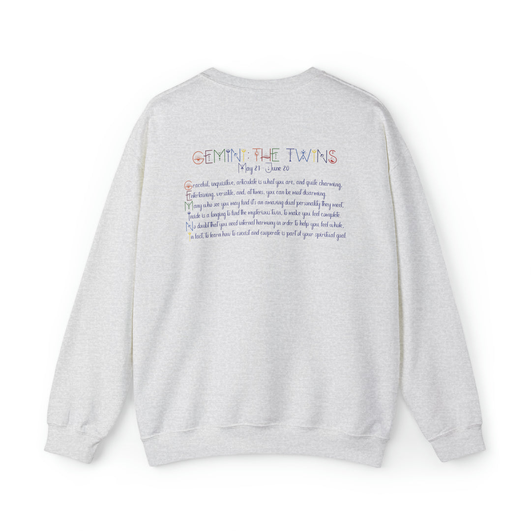 Astrology Sweatshirt with Acrostic Poem Spelling out "Gemini"