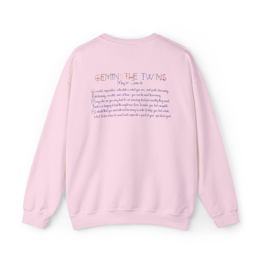 Astrology Sweatshirt with Acrostic Poem Spelling out "Gemini"