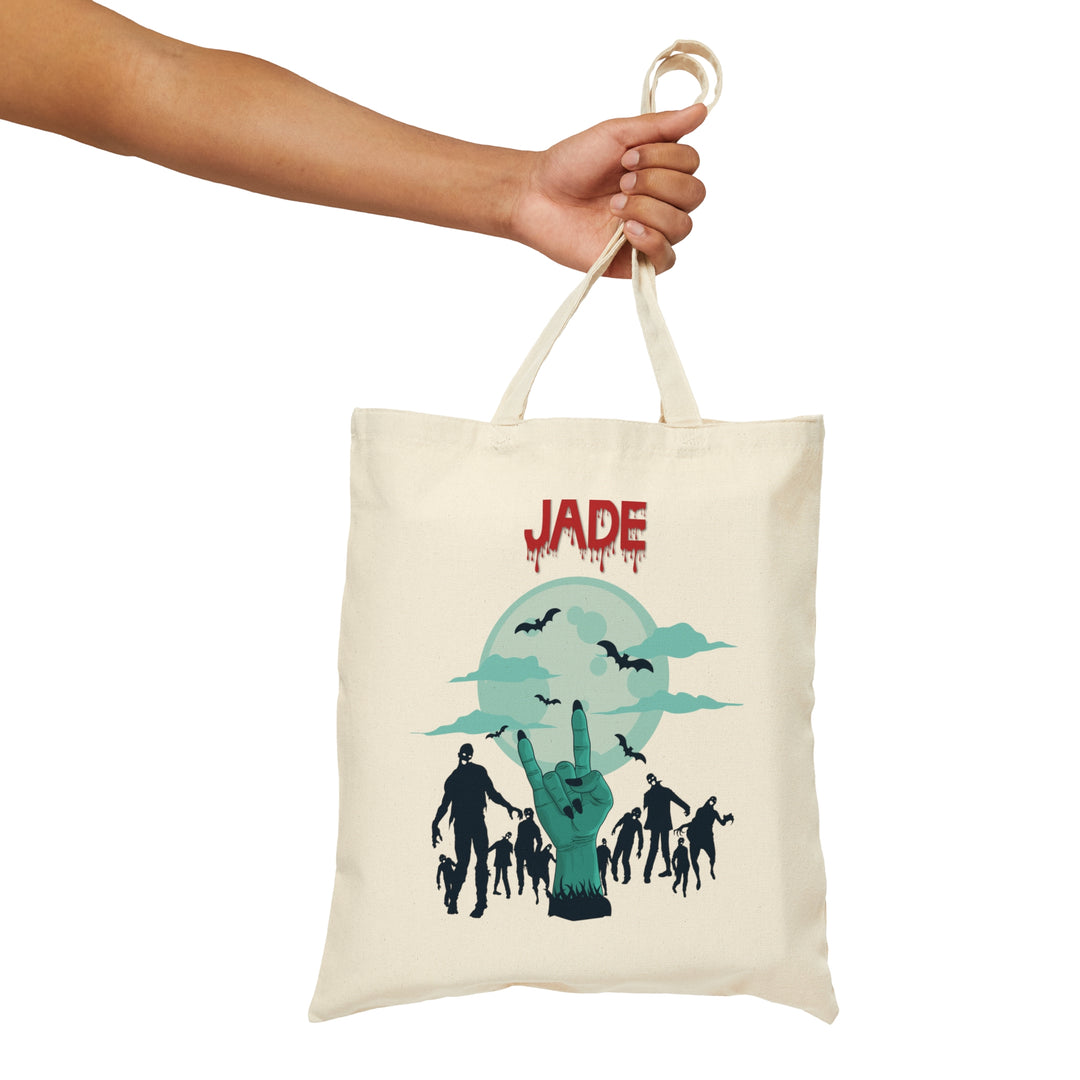 Zombie Hand With Rock On Sign Candy Bag Tote with Acrostic Poem spelling out "Happy Halloween"
