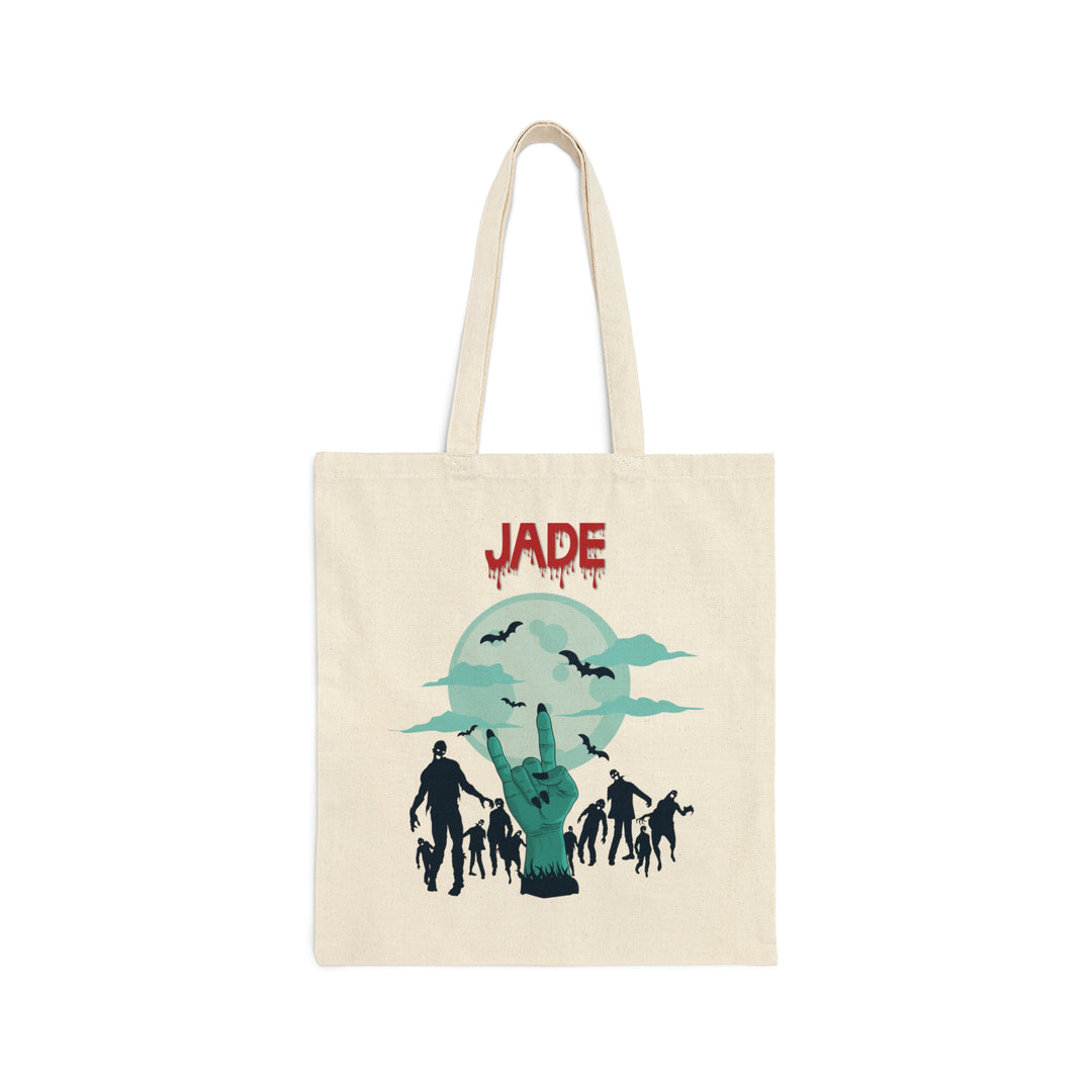 Zombie Hand With Rock On Sign Candy Bag Tote with Acrostic Poem spelling out "Happy Halloween"