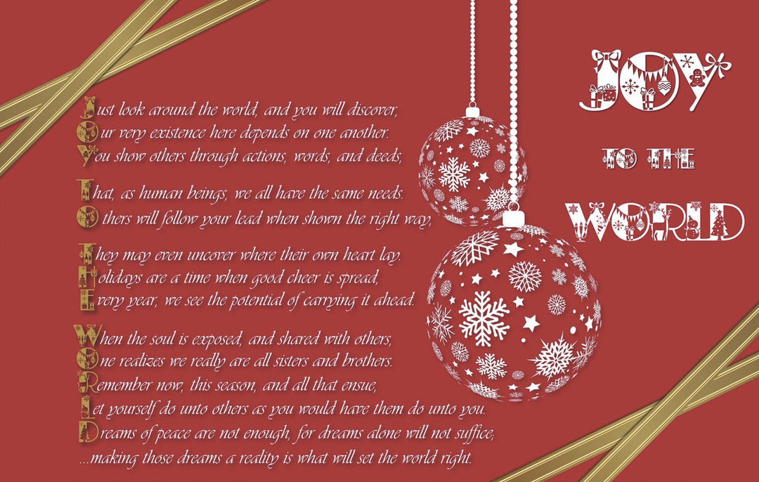 Joy to the World Acrostic Poem Large Hardboard Serving Tray - Ribbon-Ornament