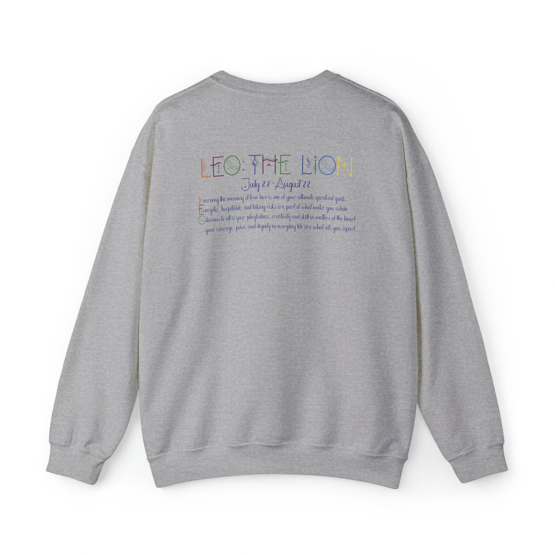Astrology Sweatshirt with Acrostic Poem Spelling out "Leo"