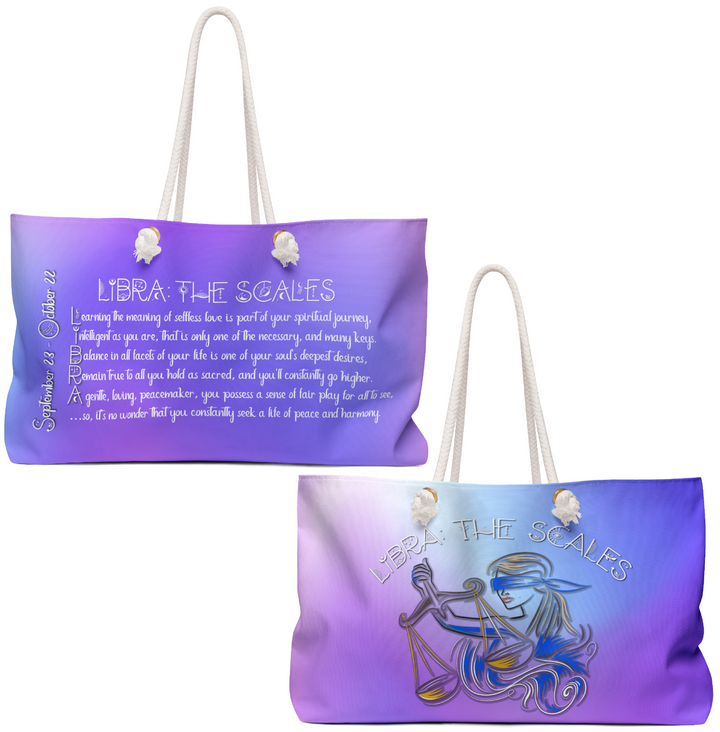 Weekender Bag with Acrostic Poem Spelling out "Libra"